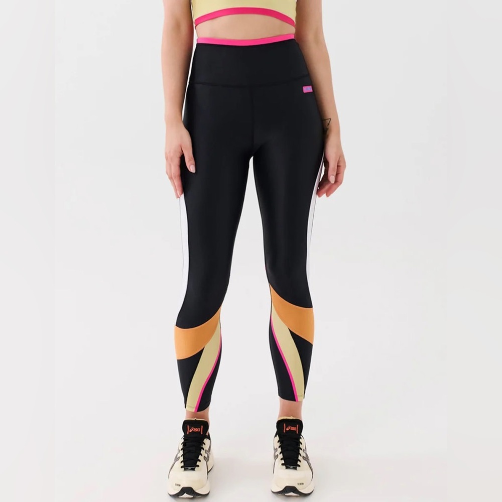 P.E Nation Runyon Legging in Black with White, Gold and Pink color block panels